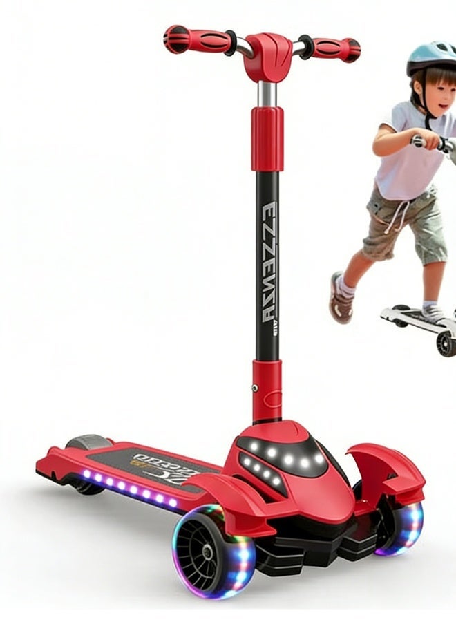 بيوينتي سكوتر للأطفال,دراجة التوازن للأطفال مع 3 عجلات مع مقبض قابل للطي والارتفاع قابل للتعديل لصبي فتاة عمر 3-18 سنة,تميل إلى التوجيه,سطح غير انزلاق,سكوتر للطفل الصغير مع عجلة ضوئية LED والموسيقى - Image 1